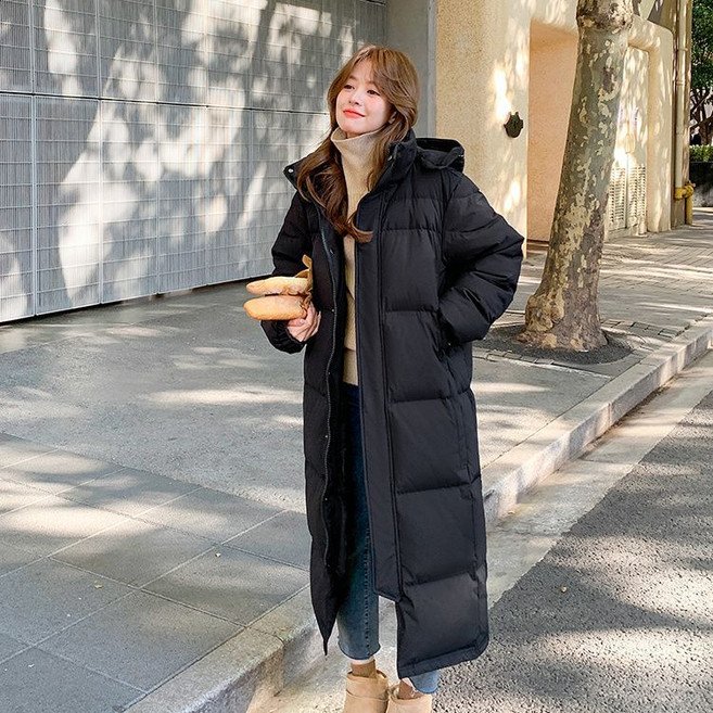 長款加厚白鴨絨羽絨服 男女情侶款 過膝寬鬆大碼冬季外套