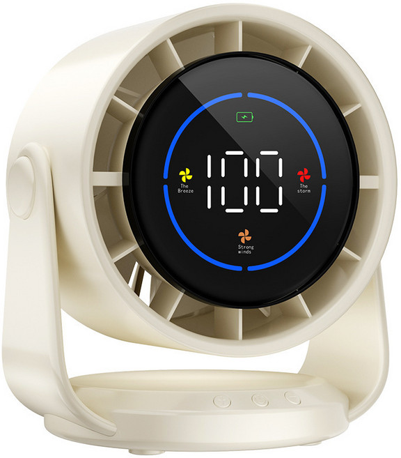 Perobaike 무선 무음 탁상용 선풍기 공기순환팬/걸기/벽걸이형 휴대용 선풍기 LED 디지털 디스플레이 105도 경사 199단 속도 가정 사무실 주방 여행 캠핑에 적합, 흰색 4000mAh