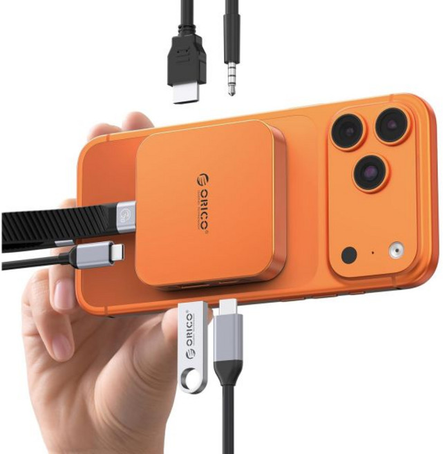 ORICO 10Gbps 마그네틱 M.2 도킹 스테이션 8-in-1 USB C HUB 및 2230 NVMe 인클로저HDMI 4K60HziPhoneMacBookiPad MG7용 S, Without SD/TF Card Slot, orange