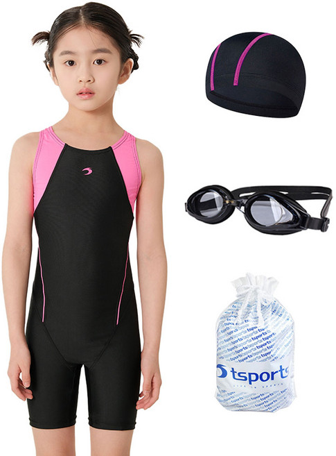 TS스포츠 초등 생존수영 여아 3부 반전신 수영복 단색 학교수업용 국내제작