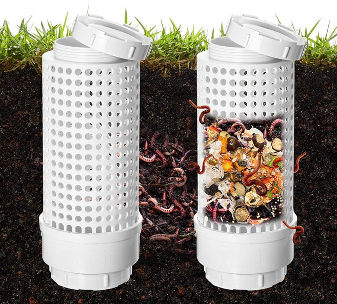 Blossound 2Pcs Inground Worm Composter 야외 농장 퇴비통 음식물 쓰레기 퇴비 절감 시스템 지속 가능한 가정용 정원 침대용 벌레 퇴비통 (11.81, 11.81 x 4.33 x 4.33 Inch