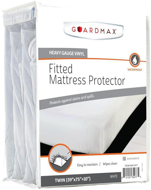 Guardmax 테리 면 풀 XL 사이즈 매트리스 프로텍터 - 신축성 있는 포켓이 방수 및 먼지 진드기 방지 커버 부드럽고 편안하며 무소음 커버(137.2 x 203.2 33c, Vinyl-White