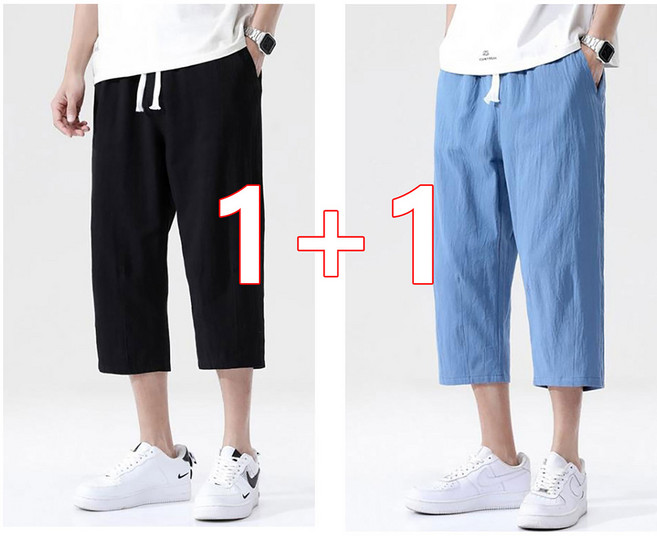 셀럽당1+1여름 7부 면바지 얇은 빅사이즈 배기팬츠 캐주얼 일자 남자 바지