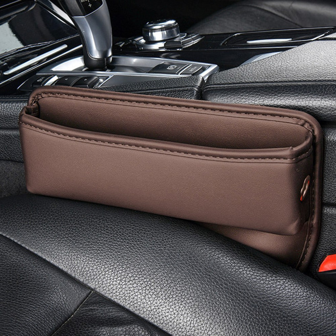 하스몰 차량용 가죽 시트 틈새 수납 사이드 포켓 정리함, 브라운, 1개