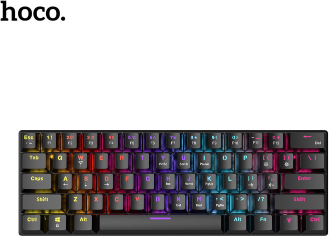 hoco 유선 일반형 키보드 61키 RGB 무소음 USB 유선 키보드, 블랙, BD
