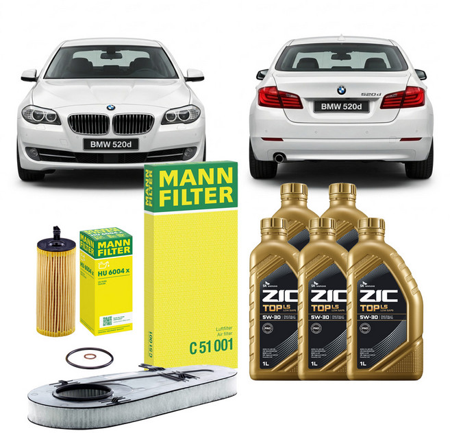 BMW 5시리즈 520d 10.06-14.06 F10 F11 N47D20C 디젤 엔진오일세트 만필터+지크탑, 차량 정보 확인하였습니다.