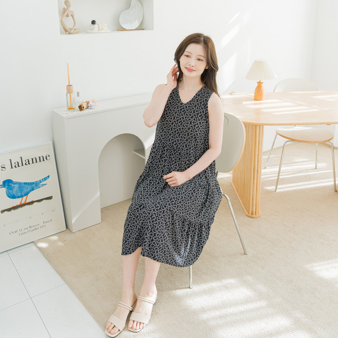 아킵 냉감 나시 원피스 여름 민소매 루즈핏 데일리 홈웨어