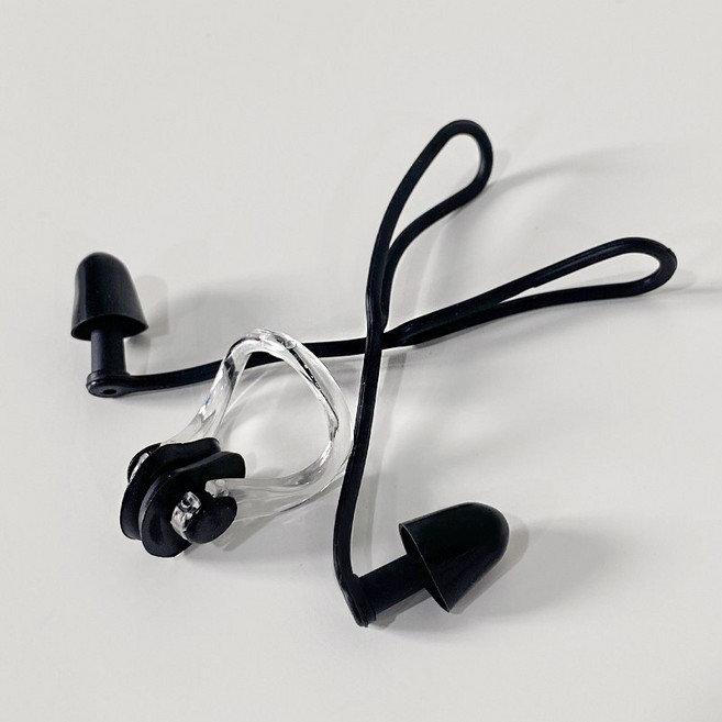 고아웃타운 수영 귀마개 코마개 세트, 연결형 블랙, 1세트