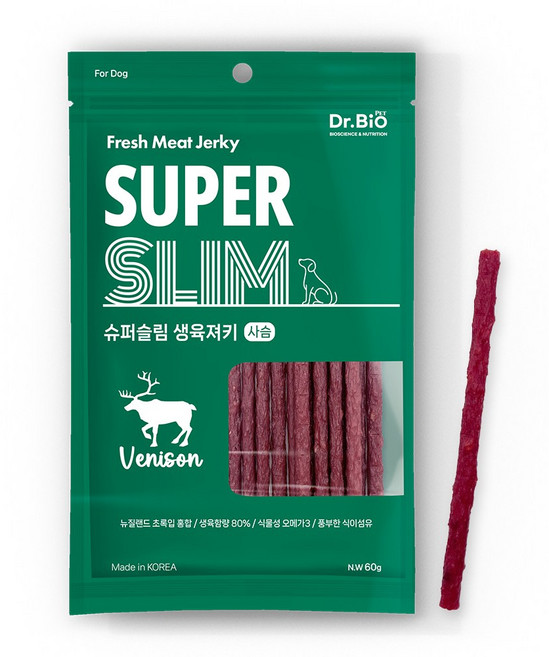 닥터바이오펫 슈퍼슬림 생육져키 강아지 육포스틱 간식 4종, 1개, 60g, 사슴