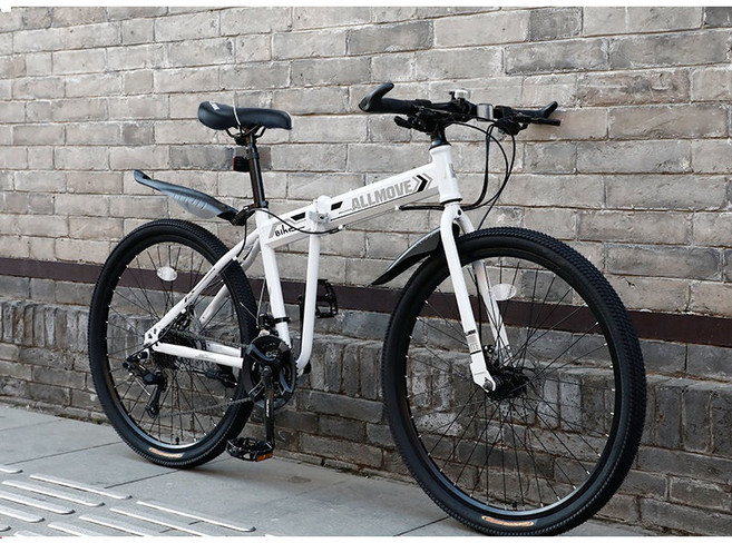 XFeng MTB 자전거 21단 24인치 입문용 접이식자전거, 21단 26인치, 화이트- 스포크 휠, 1개