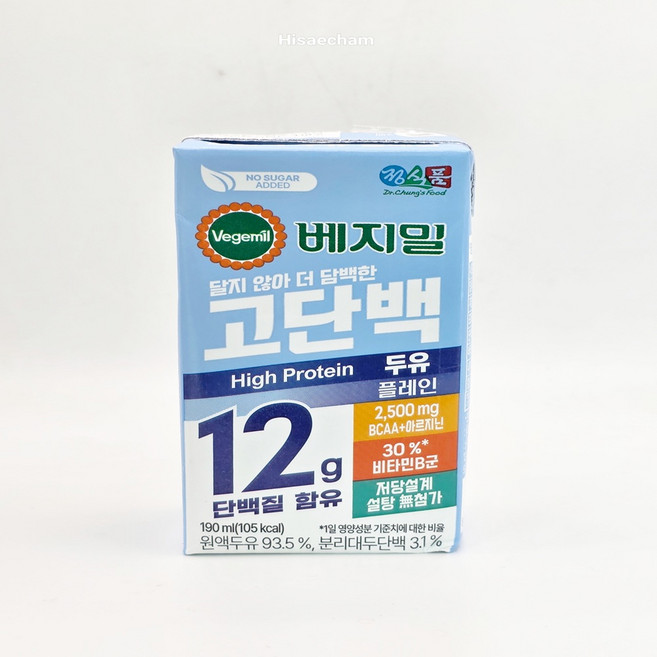 정식품 베지밀 고단백 두유 플레인, 24개, 190ml
