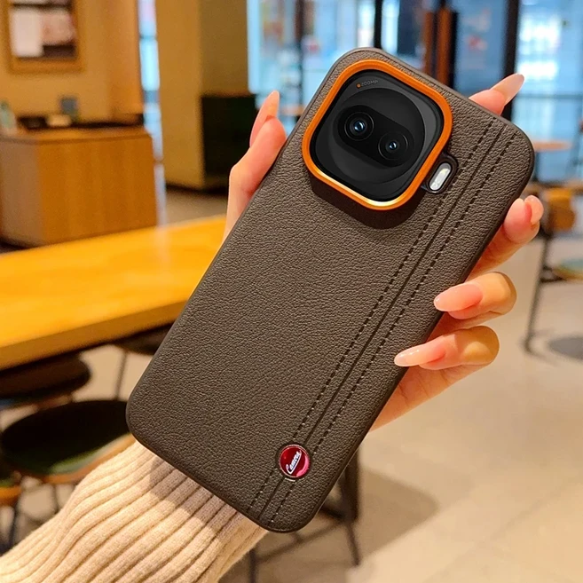 IQOO Z11 터보 Z10 프로 + vivo 15 13 레드 렌즈 링 높이형 보호 커버용 라벨 케이스가 있는 인조 가죽 스, 06 비보 아이큐우 15, 03 검정색