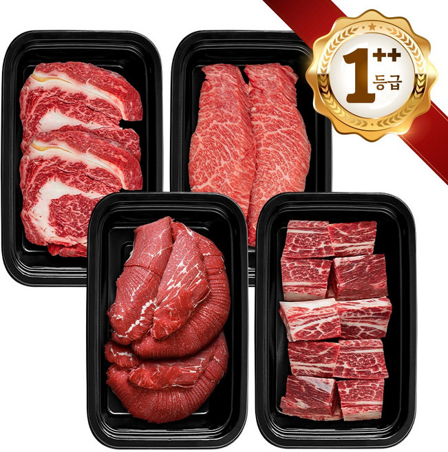 쿠가[냉장냉동] 횡성한우 어사품 1++등급 구이 정육 찜갈비 혼합 4구 2호(총2.2kg)근내지방도7이상[구성 등심+특수부위(랜덤)+불고기+찜갈비], 단품