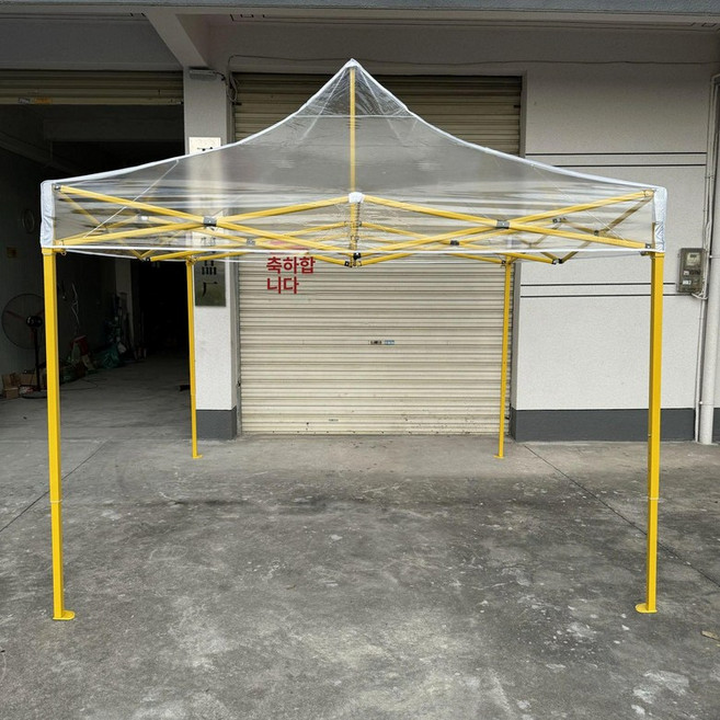 간이 투명 상단천 캐노피 그늘막 바람막이 옥상창고 측벽, 기본 사용 인원, 3x3 1급 옐로우 초두꺼운 모델 투명
