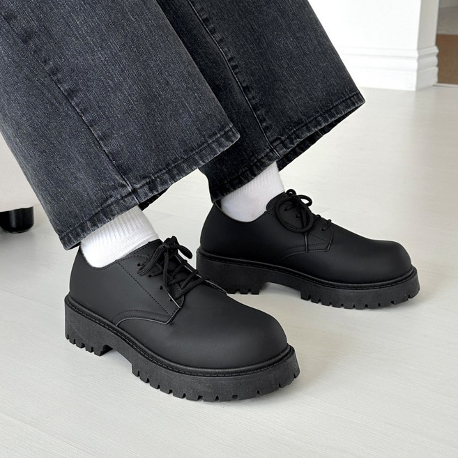 오오룩 남자 5cm 키높이 구두 벌룬 가죽 블랙 로퍼 더비슈즈