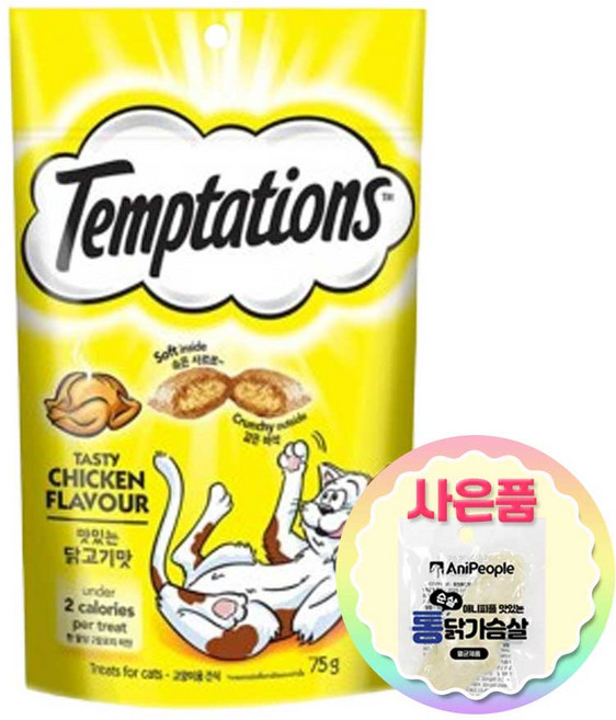 템테이션 고양이 간식 + 증정 통닭가슴살1개, 75g, 1개, 닭고기맛