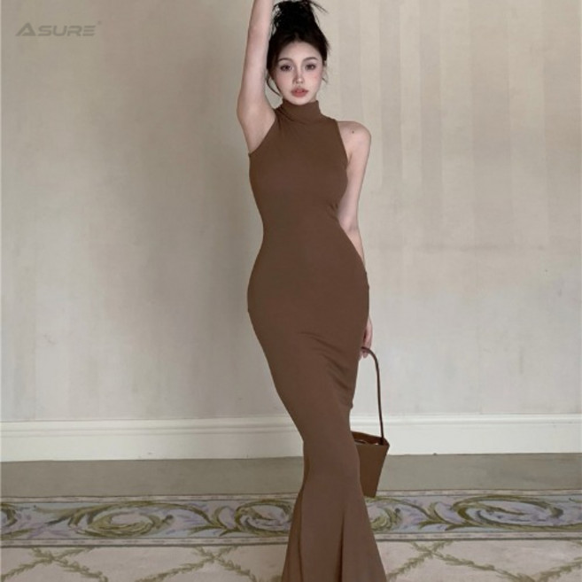 에쥬아 반폴라 민소매 롱원피스 머메이드 원피스 슬림 랩원피스