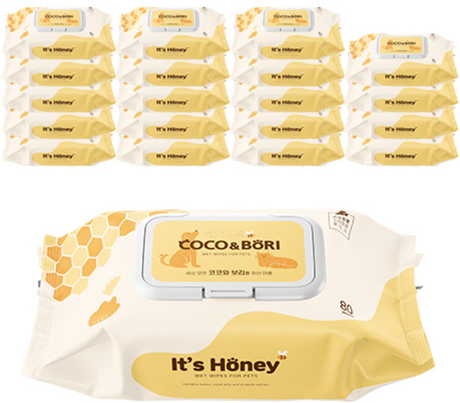 코코와보리 잇츠 허니 반려동물 물티슈, 80개입, 20개
