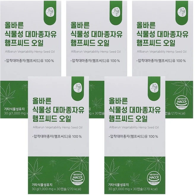 올바른 식물성 대마종자유 햄프씨드 오일, 5개, 30정 - 쿠팡