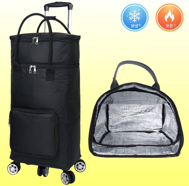 보들램 대용량 보냉 장바구니 캐리어 바퀴달린 시장바구니 무소음 카트, 1개, 확장형 검정