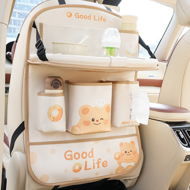 토몽 카시트 테이블 킥커버 멀티 수납함 컵홀더 트레이 유아 어린이용 차량용, 1개, 아기곰
