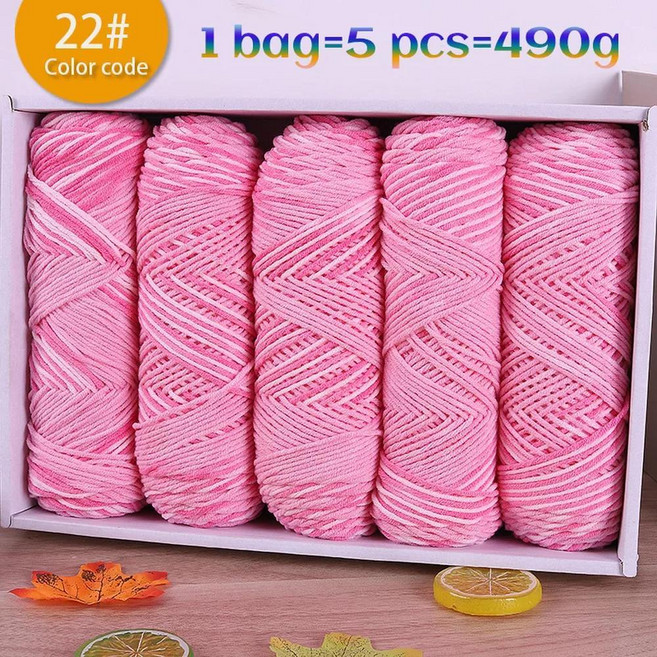 면사 뜨개실 490g 다채로운 섹션 염색 얼룩진 5가닥 원사 공 멀티 컬러 손으로 짠 가을 및 겨울 패, 26)22 Light Pink