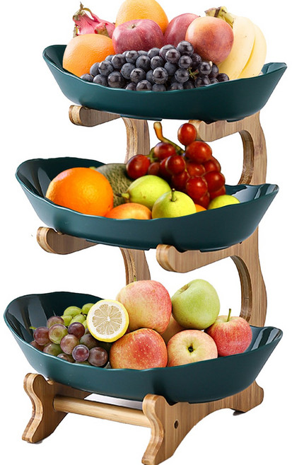 다용도 플레이트 접시 장식소품 거실용 주방용 과일쟁반 케이크 디저트 간식바구니 유럽식과일접시 조립 불필요, 1세트, 3단 푸른색