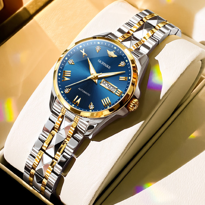 OUPINKE 여성시계 기계식 오토매틱 럭셔리 명품 워터프루프 야광 일력 메탈시계