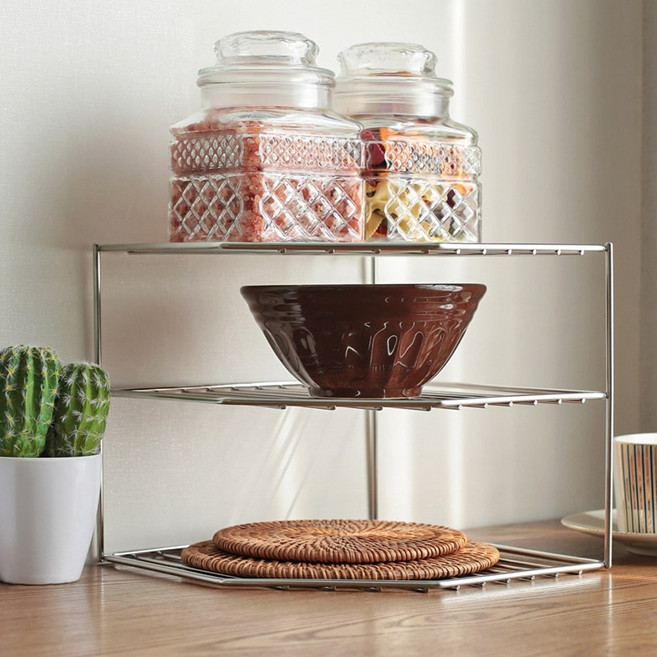 주방 싱크대 양념통 냄비 그릇 정리 코너 스텐 선반, 1개