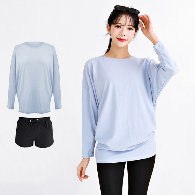 로이몬스터 상하의 세트 체형커버 가오리 래쉬가드 박시핏 루즈핏 빅사이즈 ~2XL 까지