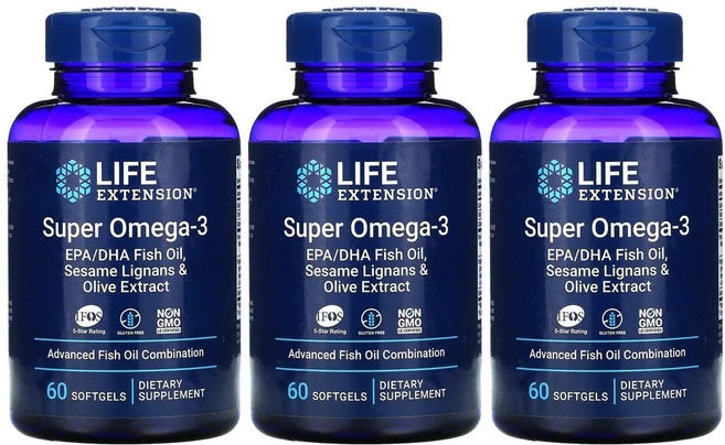 라이프익스텐션 슈퍼 오메가3 리그난 올리브 하이드록시 폴리페놀 60정 3통, 3개 - 쿠팡