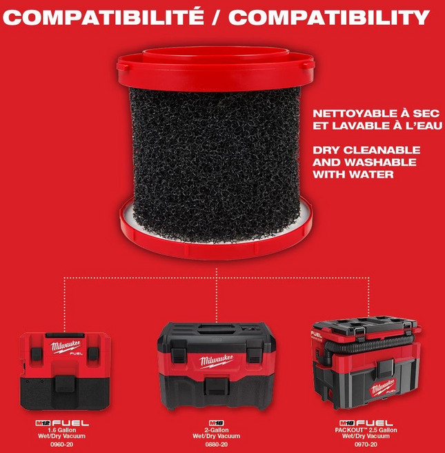 米沃奇吸塵器濾芯 M18 VC-2-0 M18 FPOVCL-0 M12FVC 乾濕兩用吸塵器專用更換濾芯 (含稅), M18 VC2 可水洗重複使用款, 1個, M18 VC2 可水洗重複使用款