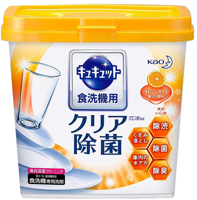 日本 花王 kao 洗碗粉 洗碗機專用 檸檬酸 粉末清潔劑 小蘇打粉 酵素, 1個, 橘香680g盒裝, 680g