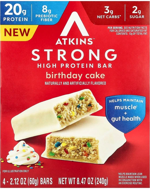 앳킨스 스트롱 고단백 바 생일 케이크 맛 4개입 개당 60g ATK-00586 - 쿠팡