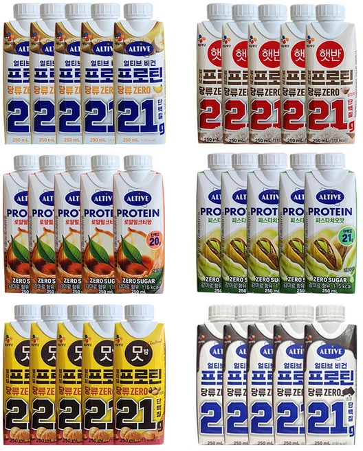 CJ 제일제당 얼티브 프로틴 250ml 비건 바나나 5개 + 비건 초코 5개 + 햇반 쌀밥 5개 + 맛밤 밤맛 5개+ 피스타치오 5개+ 로얄밀크티 5개 당류 제로 슈가 단백질 음료, 30개 - 쿠팡