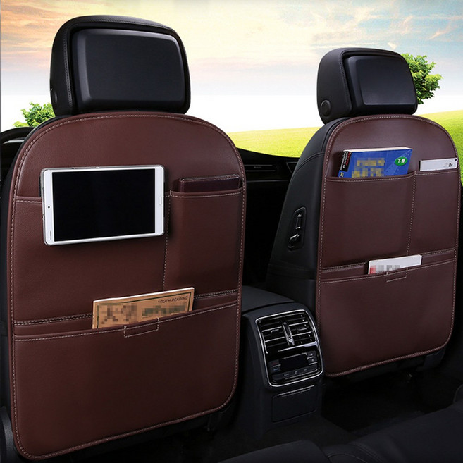 벤비아믹스 레더쉴드 차량용 가죽 킥커버 1+1 심플 무지 다용도 수납 정리 포켓 킥매트 백포켓 00404, 다크브라운, 2개
