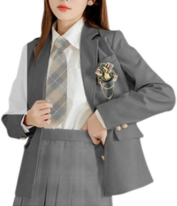 숏타이 짧은 체크 넥타이 자동 지퍼넥타이 여성 단체복 유니폼 회색