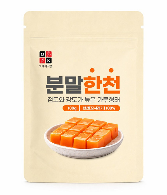 오케이 한천가루 분말 국내제조 식물성, 1개, 100g