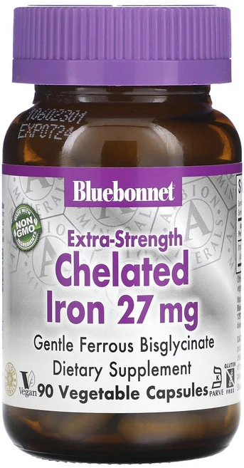 Bluebonnet Nutrition 엑스트라 스트렝스 킬레이트 철분 27mg 베지 캡슐 90정, Bluebonnet Nutrition 엑스트..., 1개 - 쿠팡