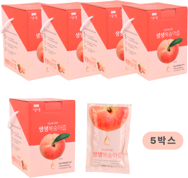 시골내음 첫눈에 반한 생생 복숭아즙 소포장, 110ml, 5박스
