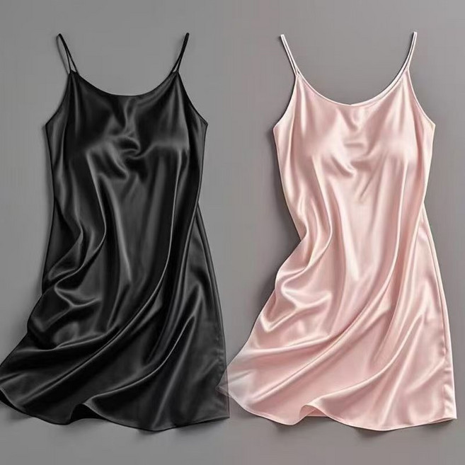 1+1 여성용 봄 여름 잠옷 원피스 빅사이즈 봄가를 간절기 스판 반팔 냉장고 끈나시 섹시 고급 슬림핏 브라캡 실내복 파자마 2매입