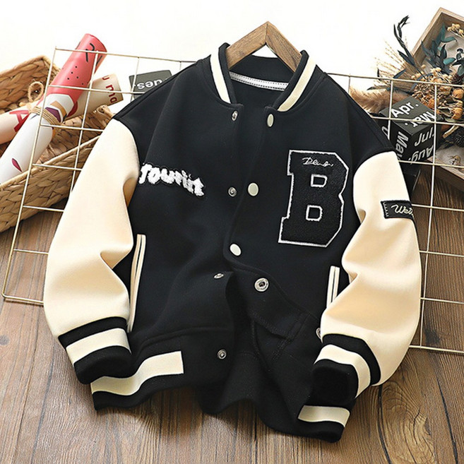 지디오 주니어 공용 야구 점퍼 스냅 버튼 배색 바시티 자켓 봄 겨울 간절기 아우터