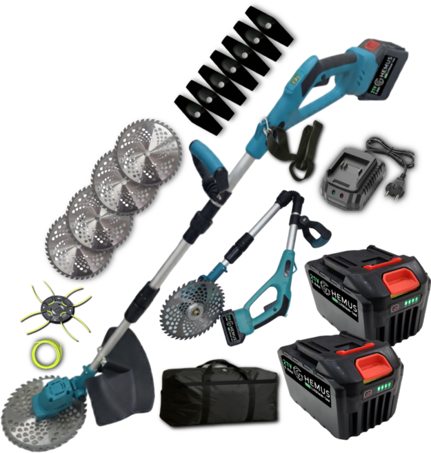 HEMUS 정품 충전식 무선 전기 예초기 줄 어깨끈 전기 충전 애초기 제초기 배터리 긴풀 제초기 5.0AH 2개, 1세트