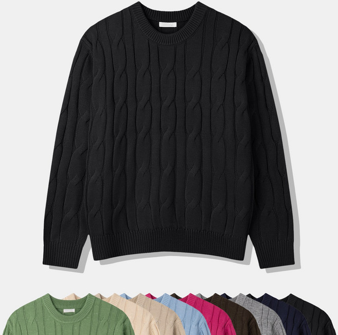 더베이직샵 소프트터치 워셔블 고밀도 꽈배기 케이블 라운드 니트 9컬러