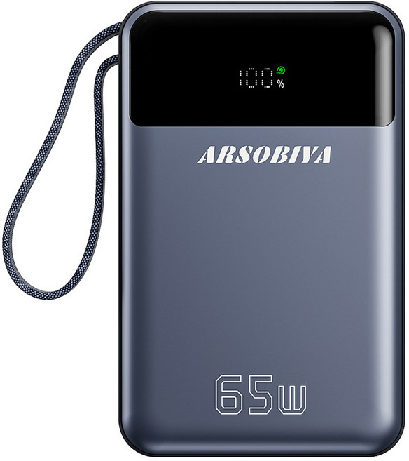 ARSOBIYA 초고속 65W 일체형 보조배터리 PD 대용량 20000mAh 여행용 노트북 C타입 입출력 케이블, T173LP