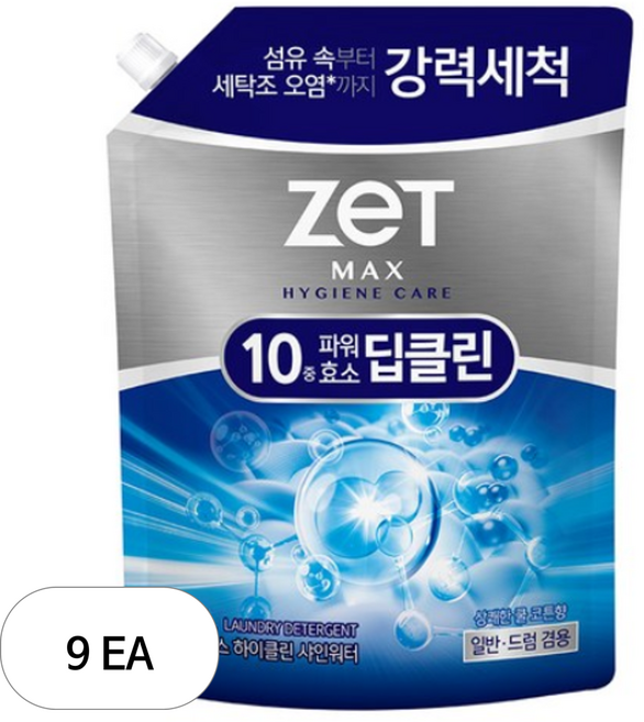 리큐제트 맥스 하이클린 샤인워터 쿨 코튼향 세탁세제 리필, 1.5L, 9개