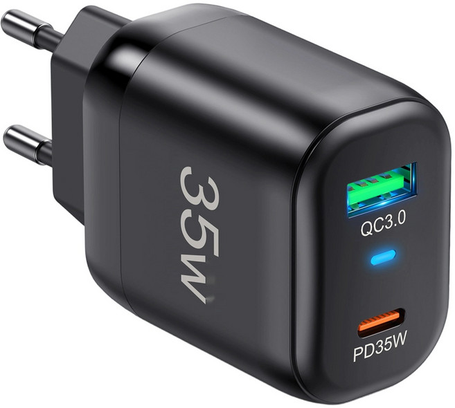 35W 사각접지 초고속 충전기 포트 USB+PD 애플 아이폰 아이패드 삼성 갤럭시 픽셀 고속전원 어댑터, 1개, 블랙
