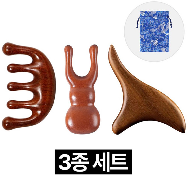 제롯 얼굴 바디 나무 괄사 마사지기 3종세트, 3개, 우드