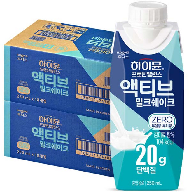 하이뮨 프로틴 밸런스 액티브 밀크쉐이크 ZERO, 250ml, 36개