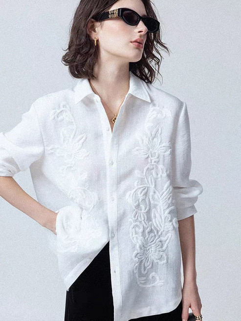 白色長袖襯衫 法式氣質 透氣寬鬆